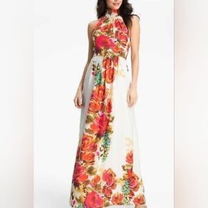 Eliza J Floral Halter Maxi Dress White Multicolor Wedding Guest Gown 6